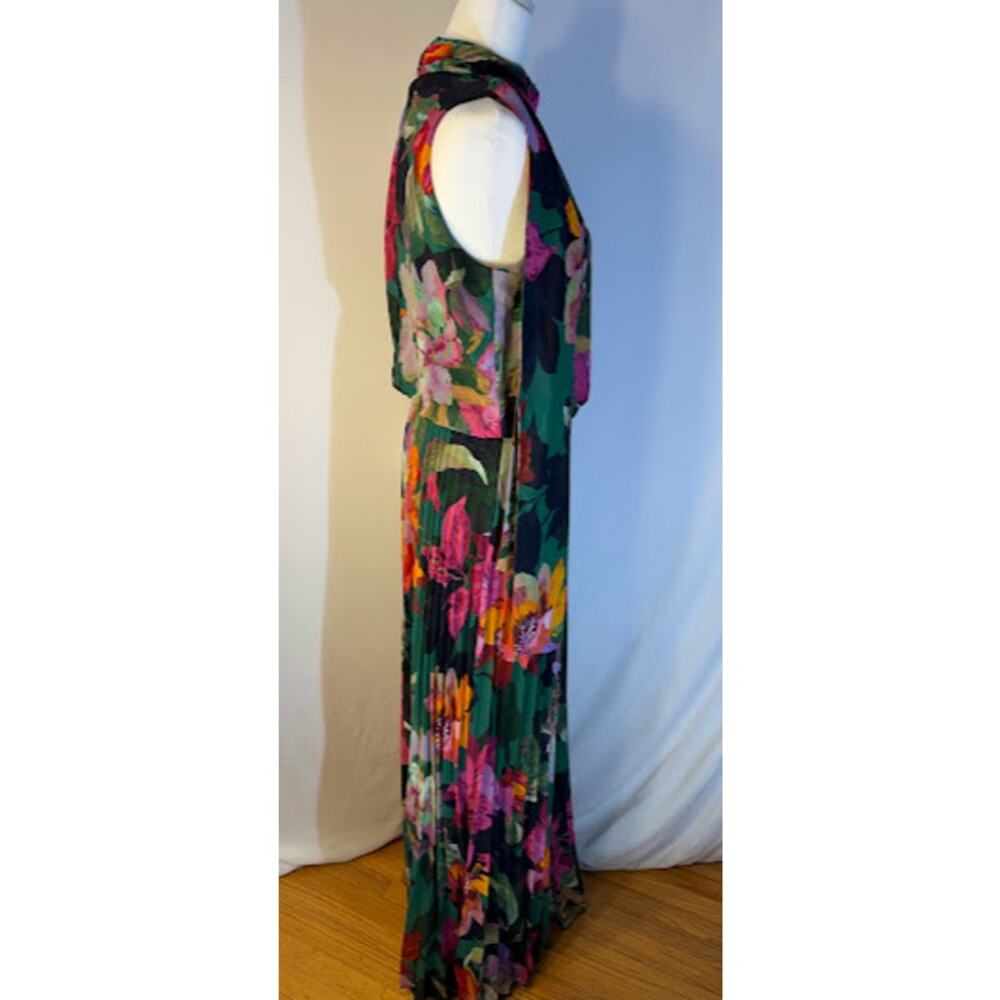 XSCAPE Womens Pleated Floral Chiffon Green Multi 4 - Picture 4 of 5